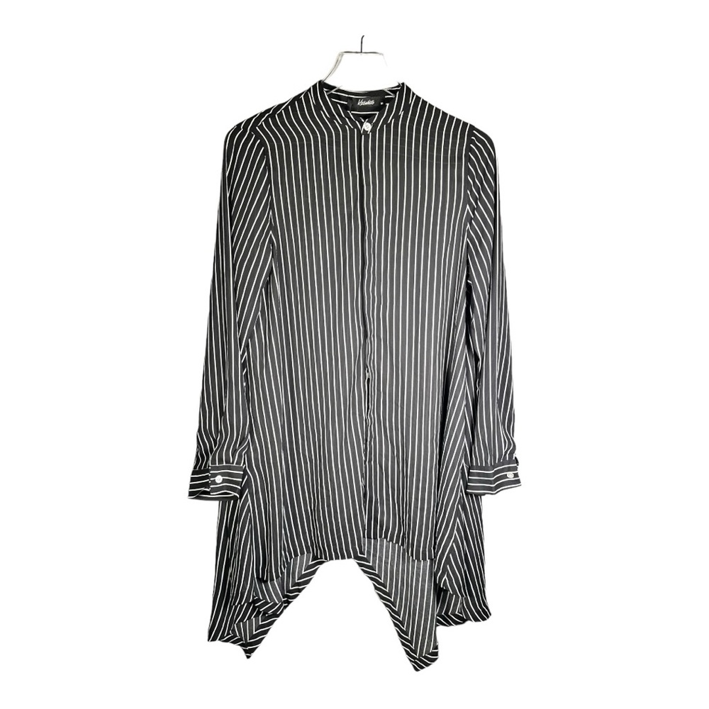 Kosmios Black & White Stripe Oversized Split Back Shirt Band Collar Size MED